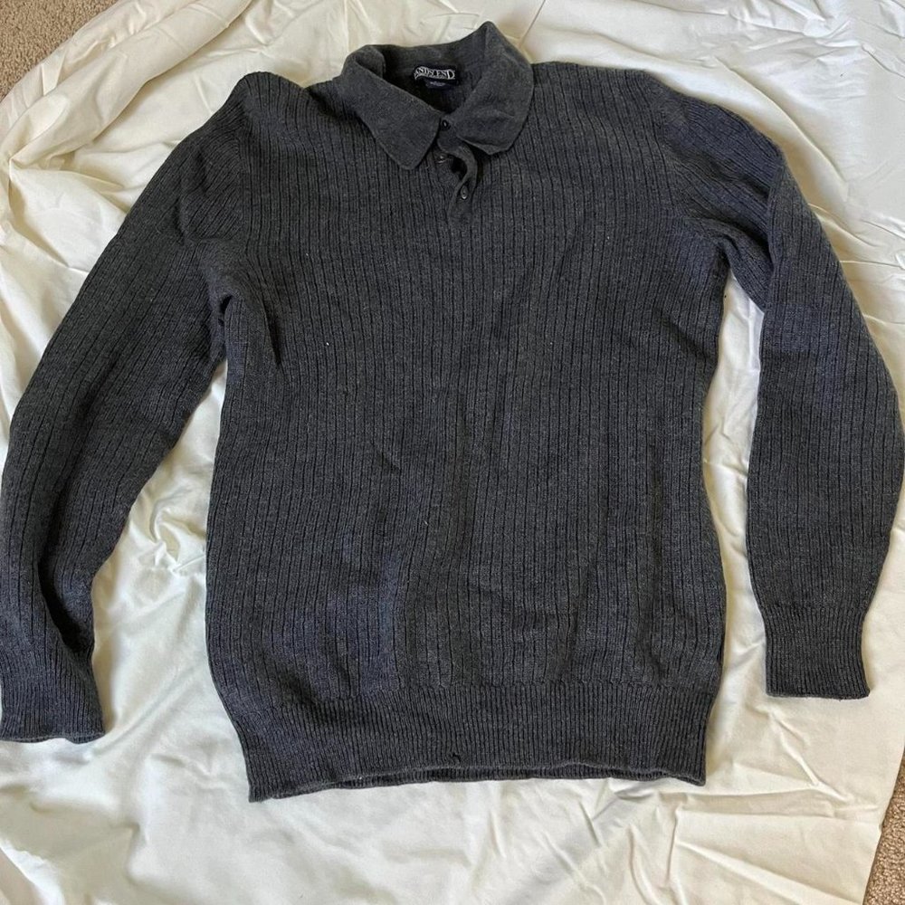 lands end collared wool sweater mens 90s button winter oversized vintage
